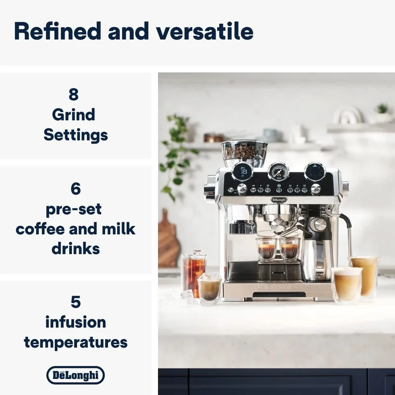 De'Longhi De'Longhi La Specialista Maestro: Ultimate Cold Brew Manual Coffee Machine, Experience with Smart Tech, Cold Extraction Technology, 8 Recipes, Manual/Automatic Frothing, Metal - EC9865.M