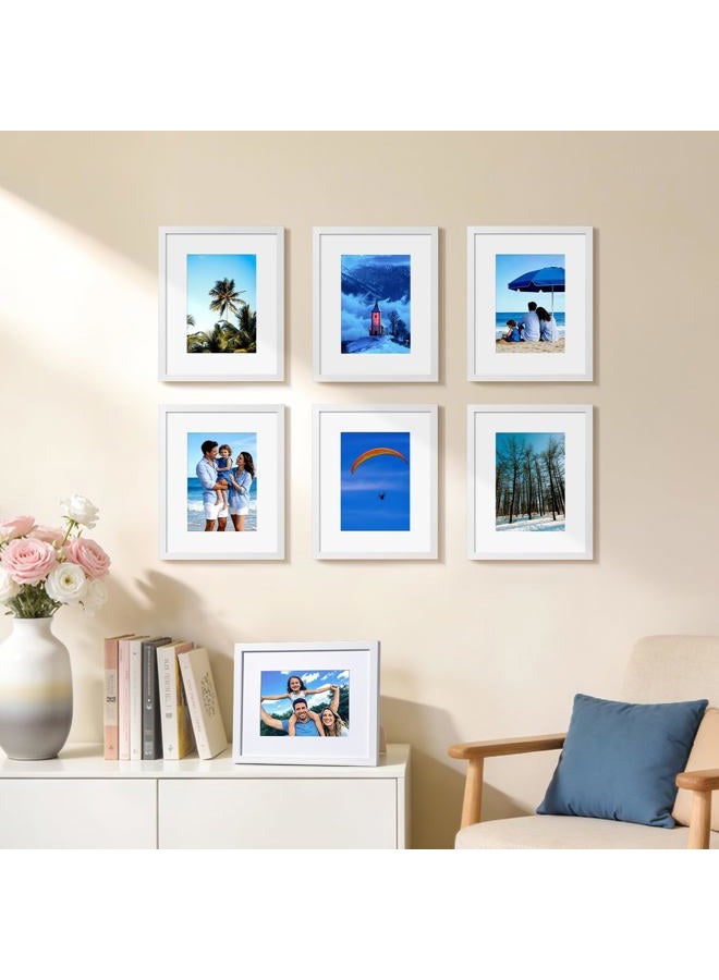 HappyHapi 8x10 Picture Frame, 6 Pack Wood Photo Frame Display Pictures 5x7 with Mat or 8x10 Without Mat Multi Picture Frames Collage for Tabletop or Wall Display (White) - Image 3