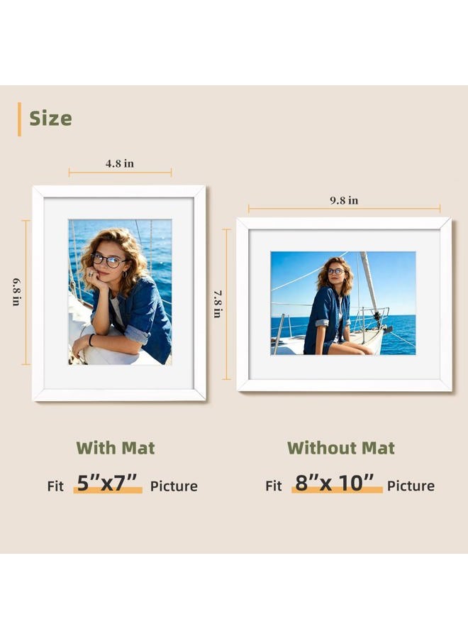 HappyHapi 8x10 Picture Frame, 6 Pack Wood Photo Frame Display Pictures 5x7 with Mat or 8x10 Without Mat Multi Picture Frames Collage for Tabletop or Wall Display (White) - Image 4
