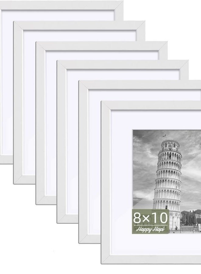 HappyHapi 8x10 Picture Frame, 6 Pack Wood Photo Frame Display Pictures 5x7 with Mat or 8x10 Without Mat Multi Picture Frames Collage for Tabletop or Wall Display (White) - Image 1
