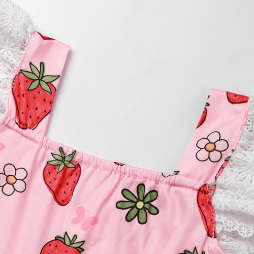 RETSUGO Toddler Girls Strawberry Dress Kids Pink A-Line Lace Sleeve Ruffle Hem Sundress Girls Summer Boho Casual Party Outfit Dresses 1620/4-5T - Image 5
