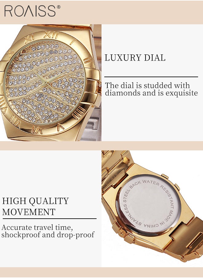 roaiss - 4PCS Women's Alloy Strap Bracelet Watch Set, Analog Display Round Dial Zirconium Diamonds Decorated Quartz Watch with 3 Bracelets, Elegant Watch Set for Ladies - Image 1