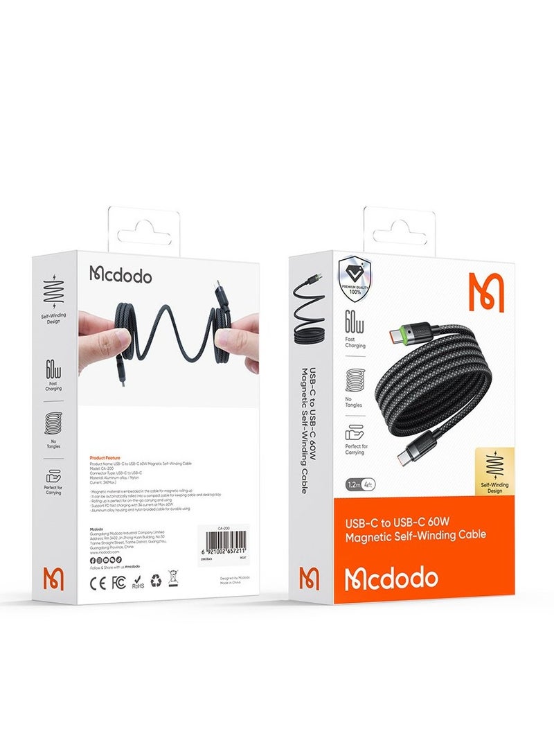 Mcdodo كابل مغناطيسي ذاتي لف من Mcdodo CA-2000 USB-C إلى USB-C 60 واط - Image 3