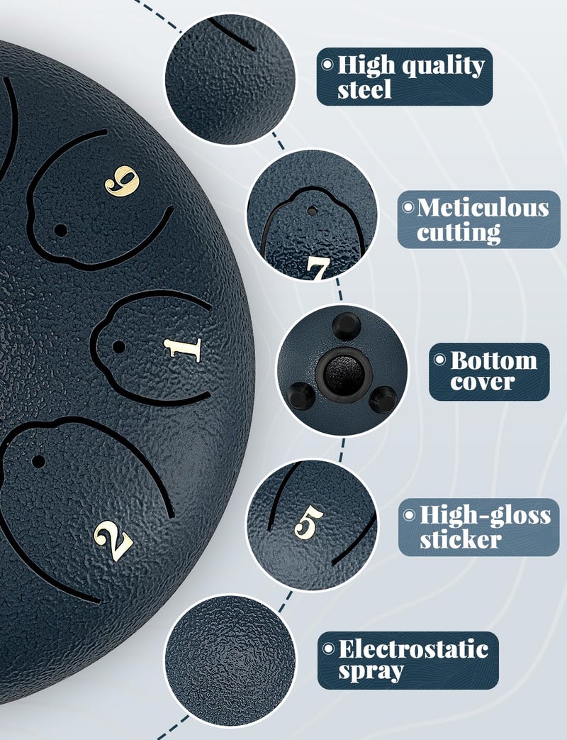 Outuo Steel Tongue Drum: 6 Inch 8 Notes Rain Instrument For Outdoor Use, Handpan For Kids, Sound Healing Meditation (Navy Blue) - Image 2