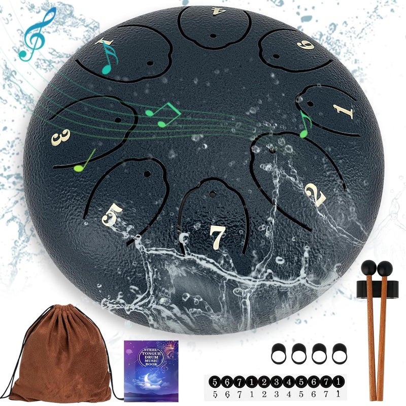 Outuo Steel Tongue Drum: 6 Inch 8 Notes Rain Instrument For Outdoor Use, Handpan For Kids, Sound Healing Meditation (Navy Blue) - Image 1