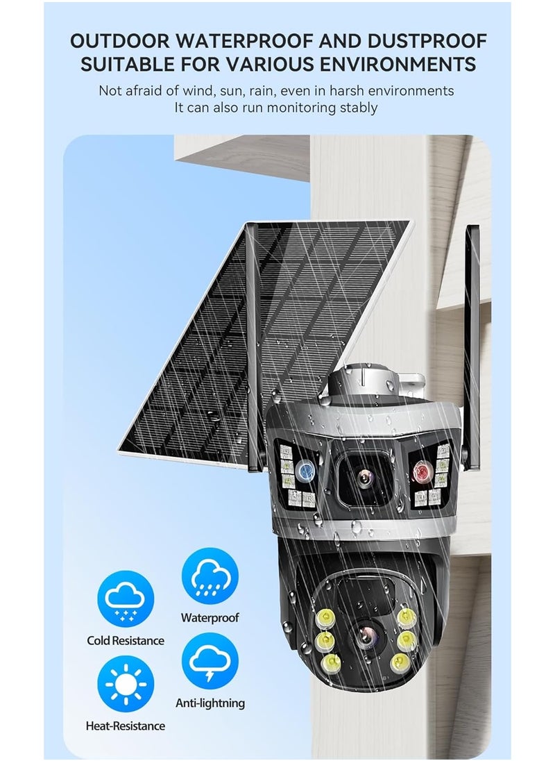 6MP 4G Solar Wireless Surveillance Camera –   3-Lens PTZ CCTV with 10X Zoom, Night Vision, Motion Detection, SIM Card Slot, IP66 Outdoor Security Camera – Remote Access via App