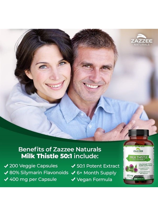 Zazzee Organic Milk Thistle Extract 20,000 mg Strength, 200 Vegan Capsules, Potent 50:1 Extract, 80% Silymarin Flavonoids, Contains Organic Milk Thistle, Over 6 Month Supply, Non-GMO and All-Natural - Image 3