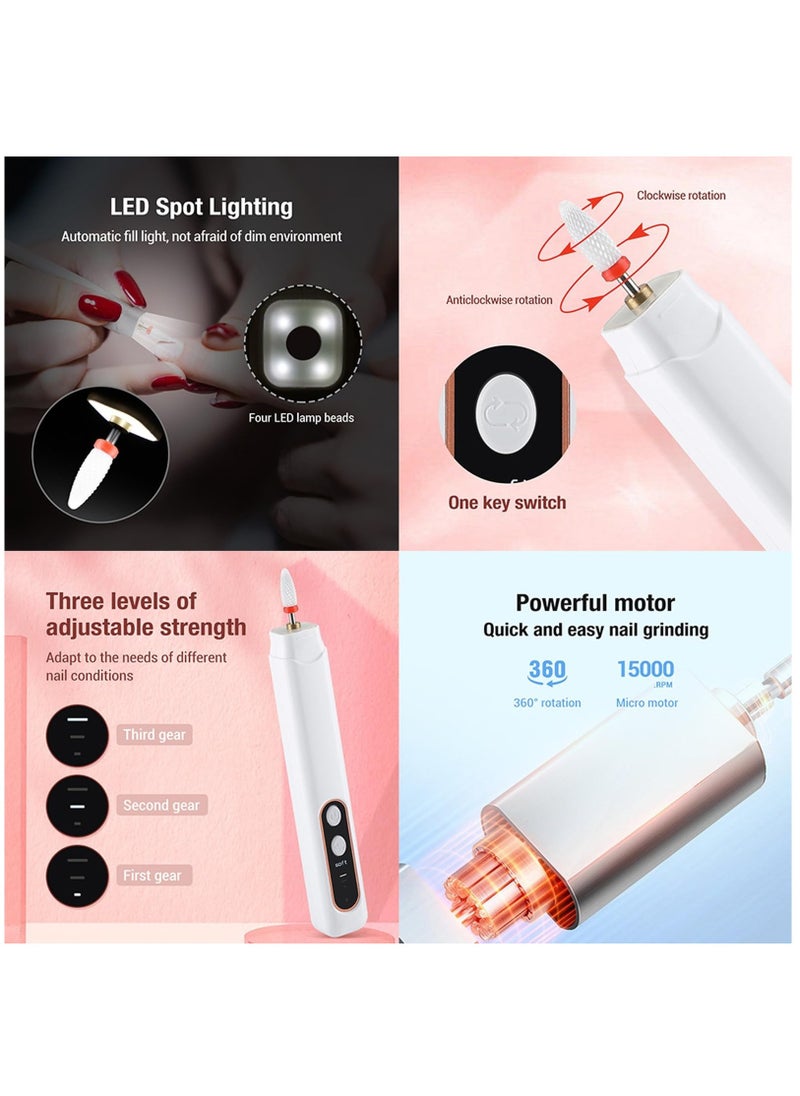 Excefore Portable USB Nail Drill, Electric Nail Files, USB Electric Nail File for Acrylic Gel Nails, Cordless Portable Electric Nail Drill Machine, Manicure and Pedicure Tools for Nail Art DIY  - Image 3