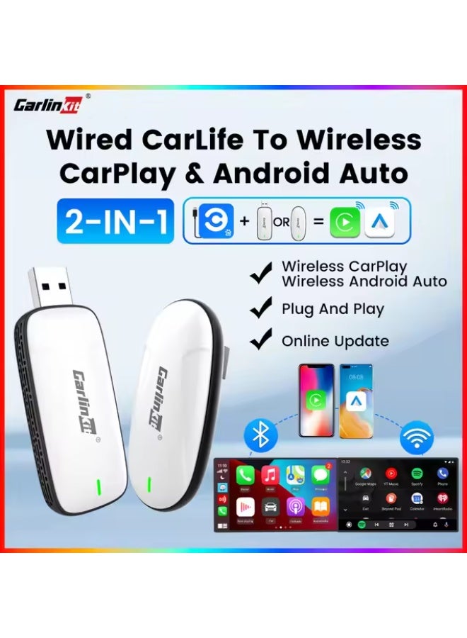 كار لينكيت X2CA Baidu Carlife إلى محول تلقائي لاسلكي CarPlay / Android 2 في 1 صندوق بث توصيل وتشغيل توصيل تلقائي 2.4G + 5 جيجا هرتز