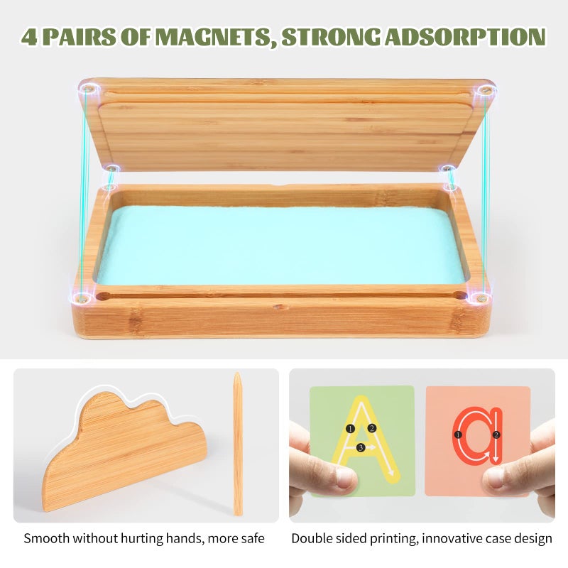 AtMini Sand Tray for Classroom Montessori Sand Tray with Lid Wooden Sand Trays for Kids Writing Letters and Numbers (Blue) - Image 2