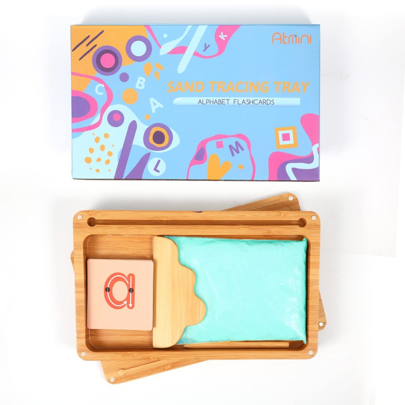 AtMini Sand Tray for Classroom Montessori Sand Tray with Lid Wooden Sand Trays for Kids Writing Letters and Numbers (Blue) - Image 5