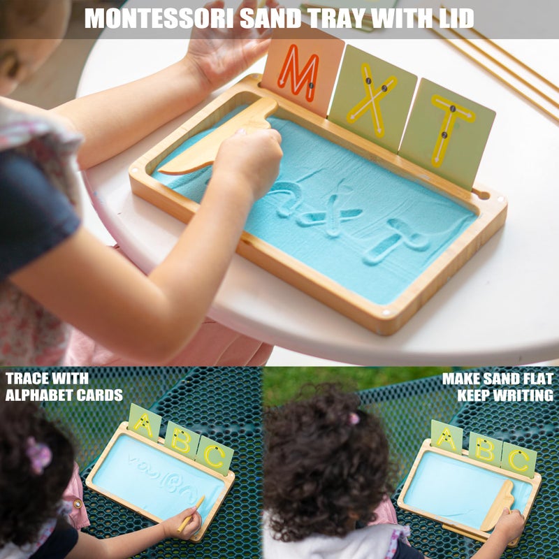 AtMini Sand Tray for Classroom Montessori Sand Tray with Lid Wooden Sand Trays for Kids Writing Letters and Numbers (Blue) - Image 4