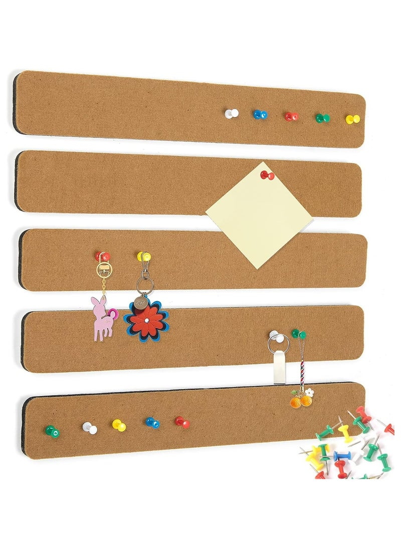 CMGTYYD Felt Pin Board Bar Strips Bulletin Board for Bedrooms Offices Home Wall Decoration, Notice Board Self Adhesive Cork Board with 35 Push Pins for Paste Notes, Photos, Schedules (Brown) - Image 1