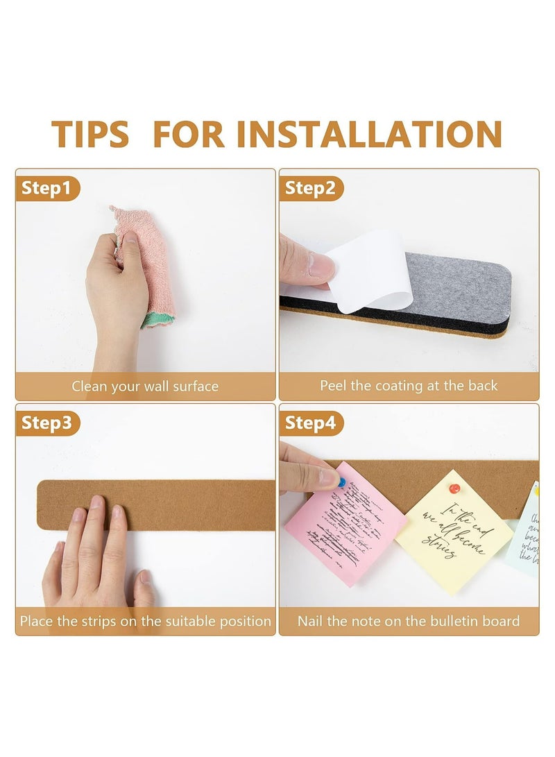 CMGTYYD Felt Pin Board Bar Strips Bulletin Board for Bedrooms Offices Home Wall Decoration, Notice Board Self Adhesive Cork Board with 35 Push Pins for Paste Notes, Photos, Schedules (Brown) - Image 2