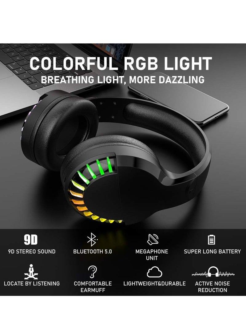 Free wolf Wireless Bluetooth Headphone, Noise Cancellation Hifi Stereo Headset, Rechargeable Gaming Headphones With RGB Backlight, High Bass Over Ear Headset With Microphone, (1pc, Black) - Image 2
