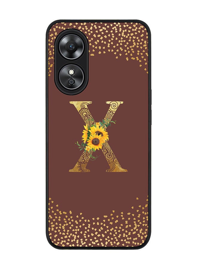 Rugged Black edge case for Oppo A97 Slim fit Soft Case Flexible Rubber Edges Anti Drop TPU Gel Thin Cover - Custom Monogram Initial Letter Floral Pattern Alphabet - X (Brown )