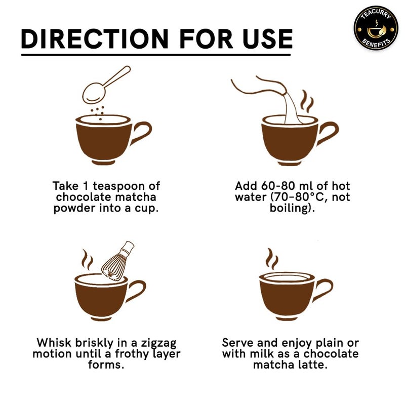 Teacurry Japanese Chocolate Matcha Powder - Brew Matcha Latte - Ceremonial Grade from Uji with Real Chocolate Powder - For Energy, Focus & Mood Enhance (25 Grams) - Image 5