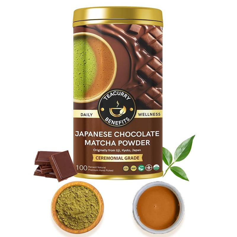 Teacurry Japanese Chocolate Matcha Powder - Brew Matcha Latte - Ceremonial Grade from Uji with Real Chocolate Powder - For Energy, Focus & Mood Enhance (25 Grams) - Image 1