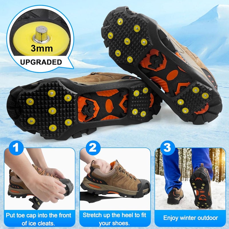 SILANON Ice Snow Cleats for Shoes and Boots,Walk Traction Cleats Crampons Anti Slip 11 Studs Ice Snow Grippers Over Shoe for Men Women Walking on Snow Ice - Image 4