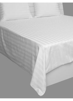 Generic 3Pc King Bed Sheet Set - 600TC 100% Cotton Sateen 1 Inch Stripe Supersoft Quality, Size: (254x280 cm) 2 Pillowcases (50x76 cm), White White 254x280cm  - Image 1