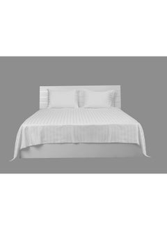 Generic 3Pc King Bed Sheet Set - 600TC 100% Cotton Sateen 1 Inch Stripe Supersoft Quality, Size: (254x280 cm) 2 Pillowcases (50x76 cm), White White 254x280cm  - Image 2