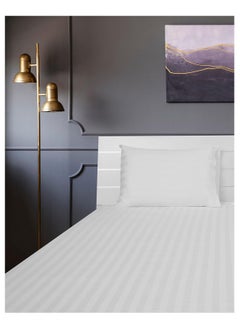 Generic 3Pc King Bed Sheet Set - 600TC 100% Cotton Sateen 1 Inch Stripe Supersoft Quality, Size: (254x280 cm) 2 Pillowcases (50x76 cm), White White 254x280cm  - Image 5