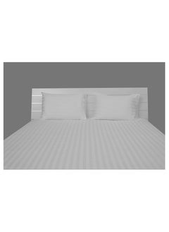 Generic 3Pc King Bed Sheet Set - 600TC 100% Cotton Sateen 1 Inch Stripe Supersoft Quality, Size: (254x280 cm) 2 Pillowcases (50x76 cm), White White 254x280cm  - Image 3