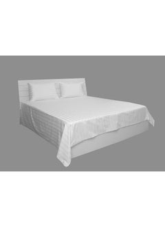 Generic 3Pc King Bed Sheet Set - 600TC 100% Cotton Sateen 1 Inch Stripe Supersoft Quality, Size: (254x280 cm) 2 Pillowcases (50x76 cm), White White 254x280cm  - Image 4