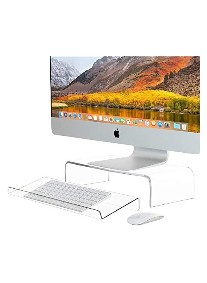 erorex Acrylic Monitor Riser & Keyboard Stand for Home Office Business Gamers Schools | Multi Media Computer Desk Stand | Angled & Tilted Keyboard Tray Riser | Create Ergonomic Working Space - Image 1