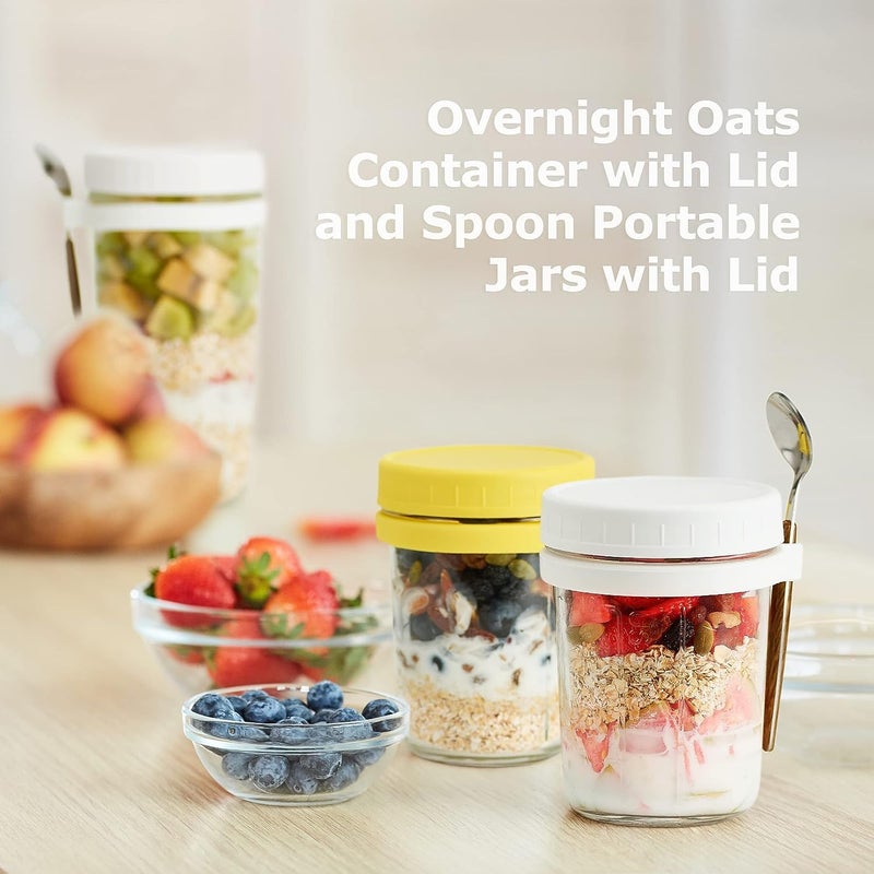 WHISKET 300 ml | Oats Container with Lid and Spoon,Airtight Glass Mason Oatmeal Jars,Milk, Vegetable and fruit Salad Storage Container (White 2) - Image 3