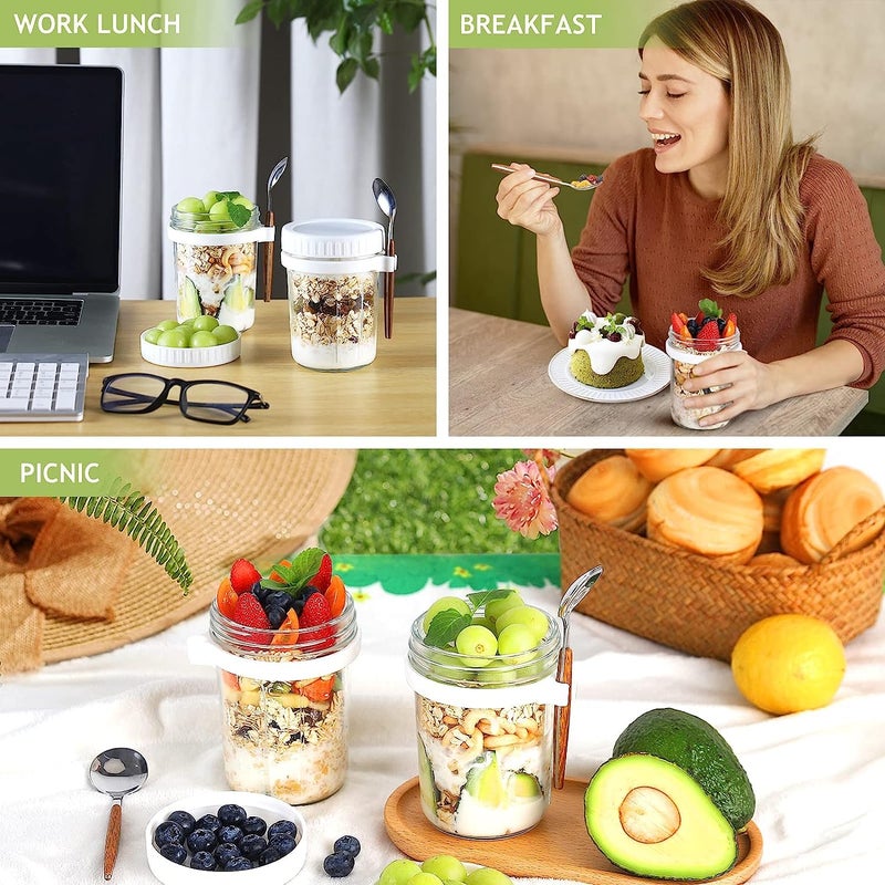 WHISKET 300 ml | Oats Container with Lid and Spoon,Airtight Glass Mason Oatmeal Jars,Milk, Vegetable and fruit Salad Storage Container (White 2) - Image 4