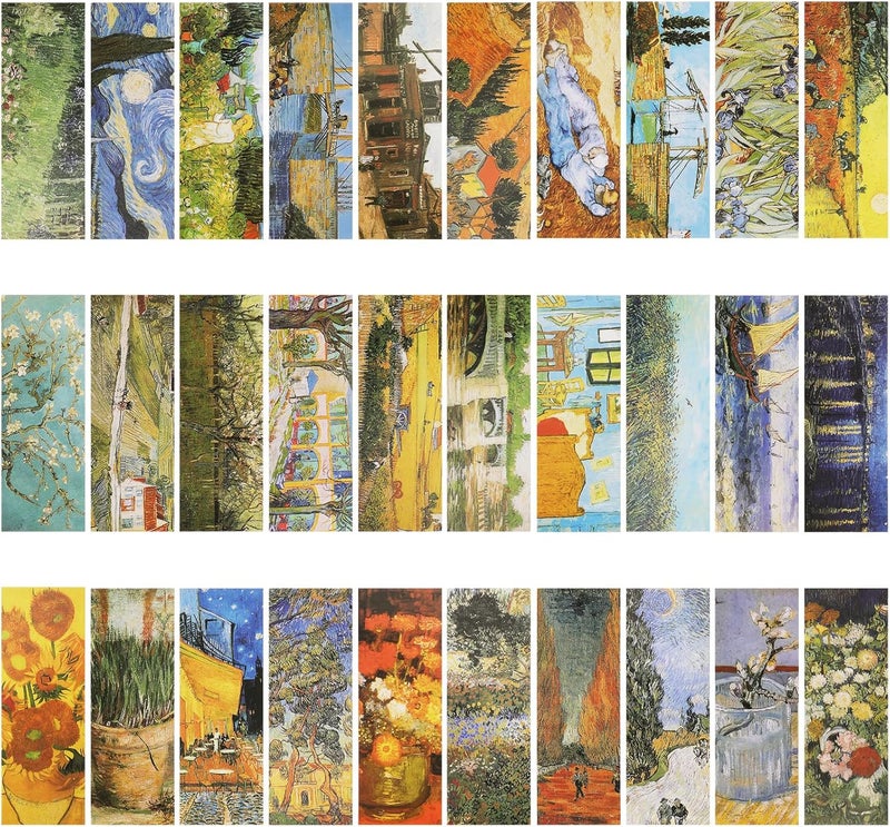 MWOOT 30 Pieces Art Painting Paper Bookmarks,Van Gogh Art Painting Page Folder Bookmark Set, Page Clip Book Mark for Book Reading Marker Gift (14 x 5CM, 30 Styles) - Image 1