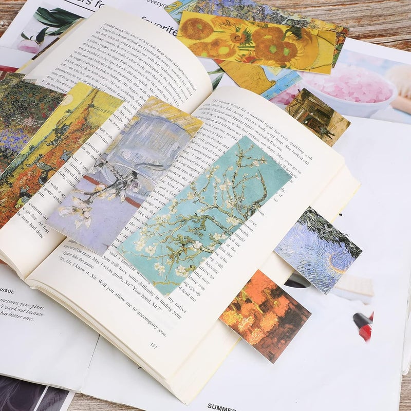 MWOOT 30 Pieces Art Painting Paper Bookmarks,Van Gogh Art Painting Page Folder Bookmark Set, Page Clip Book Mark for Book Reading Marker Gift (14 x 5CM, 30 Styles) - Image 2