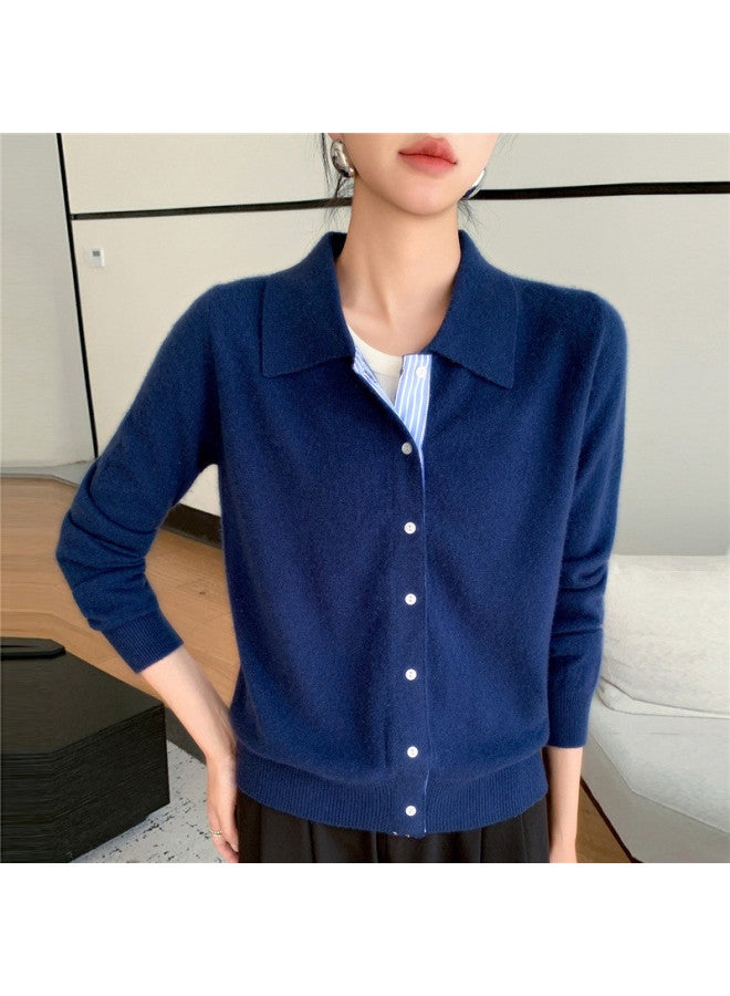 XINYANG 2025 Autumn Patchwork Striped Shirt Polo Collar Fake Two-Piece Long Sleeve Knit Top - Image 2