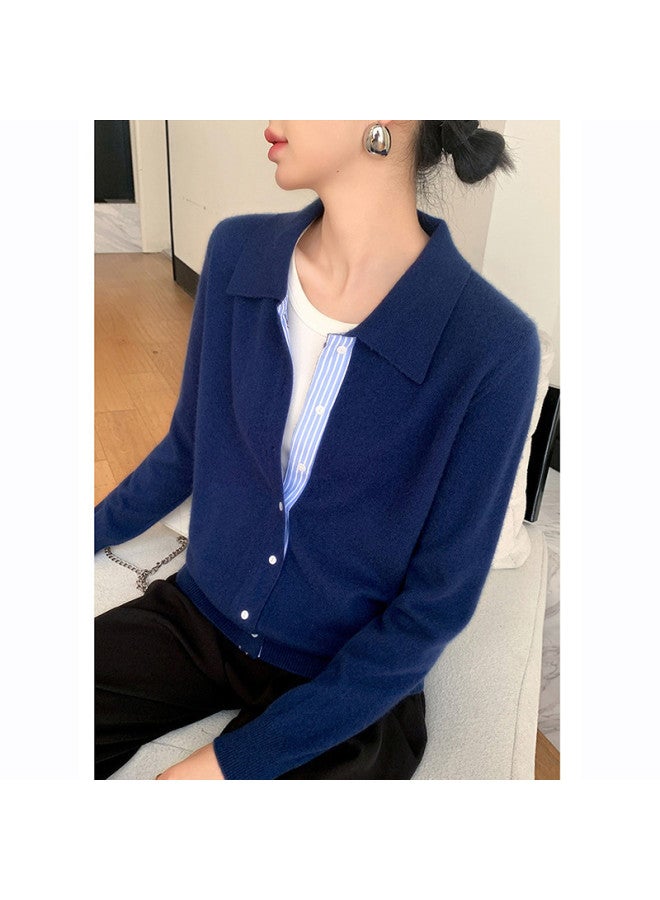 XINYANG 2025 Autumn Patchwork Striped Shirt Polo Collar Fake Two-Piece Long Sleeve Knit Top - Image 4