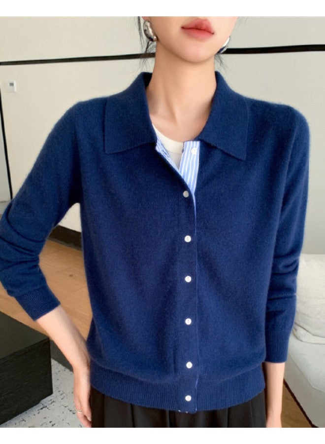 XINYANG 2025 Autumn Patchwork Striped Shirt Polo Collar Fake Two-Piece Long Sleeve Knit Top - Image 1