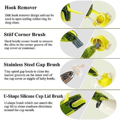 CraftinAround 4 in 1 Cup Lid Cleaning Brush Set Multifunctional Bottle Brush Cleaner Tiny Bottle Cup Lid Brush Straw Cleaner Tools Mini Silicone Bottle Cup-Holder Cleaner with Hook Remover Blue & Grey - Image 2