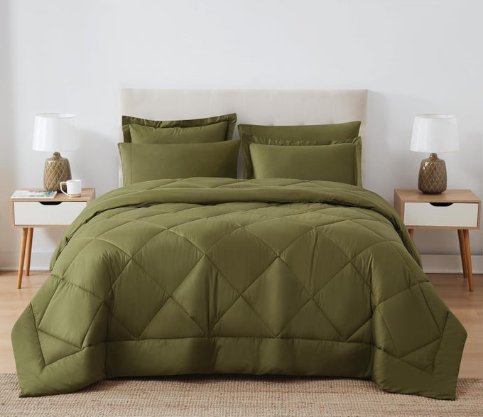 SOLID OVERSIZED PERCALE OLIVE GREEN FULLQUEEN 3 PIECE COMFORTER SET