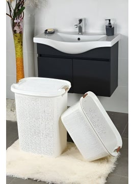 Woow Wooden Handle Set White Dirty Basket and Laundry Basket - Bathroom Set with Lid - pzsku/Z0C5CA5D4F959826CCA4AZ/45/_/1729214202/7eec8702-79df-4047-9097-786082ca1ef9