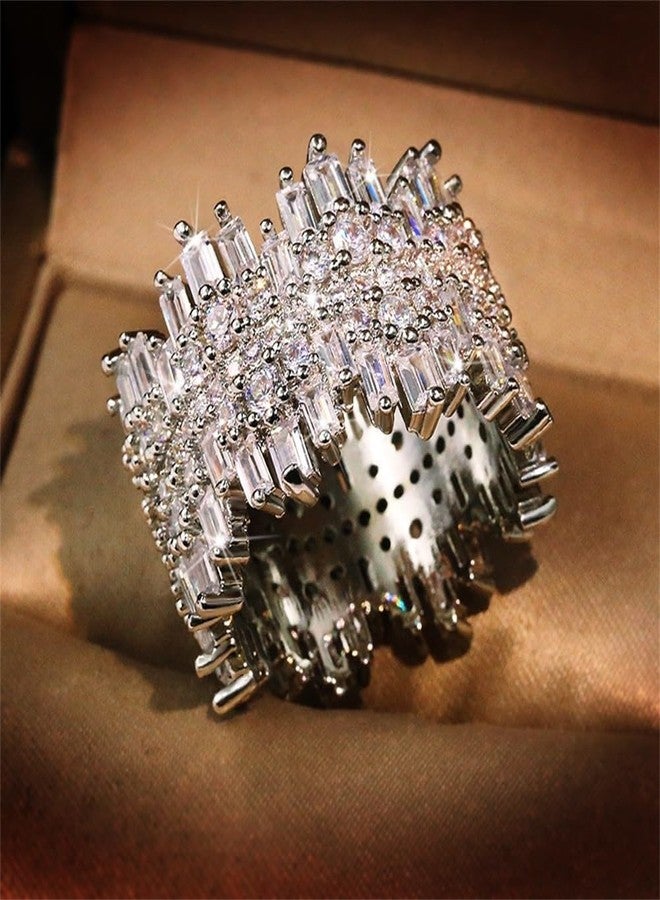 AZQ 925 Sterling Silver Shiny Full Diamond Gemstone Ring 18K Gold Cocktail Ring Cubic Zirconia Promise Ring CZ Diamond Multi Row Rings Eternity Engagement Wedding Party Ring for Women Z.132 (US Code 5) - Image 3