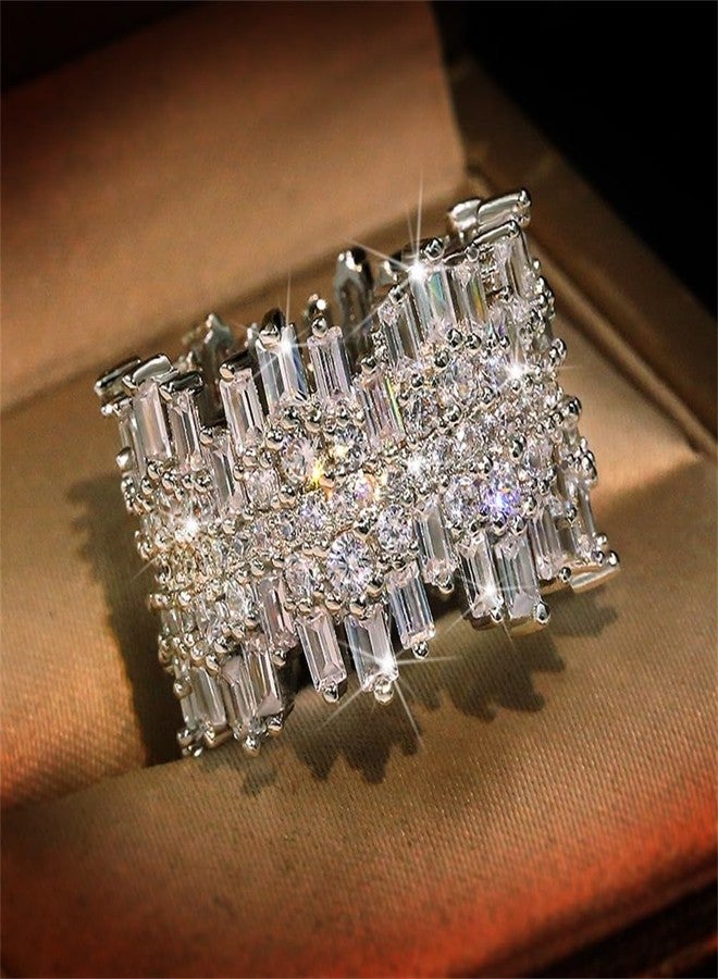 AZQ 925 Sterling Silver Shiny Full Diamond Gemstone Ring 18K Gold Cocktail Ring Cubic Zirconia Promise Ring CZ Diamond Multi Row Rings Eternity Engagement Wedding Party Ring for Women Z.132 (US Code 5) - Image 2