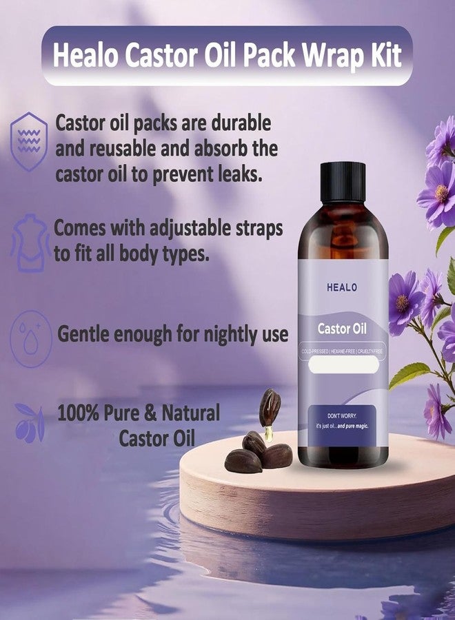 Healo, Castor Oil Pack Wrap, Castor Oil Pack Wrap Kit - 3.38 Oz with Reusable Wraps - For Stomach, Neck and Entire Body with Adjustable Elastic Straps (1 Bottole, 100ML - Image 3