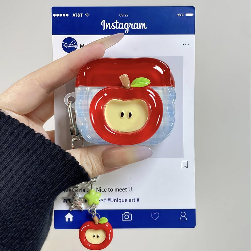 SGVAHY for AirPods 4 Case with Keychain Cute 3D Red Apple Pattern Design Soft Silicone Cover for Women Girls Anti-Fall Shockproof Protective Case for AirPods 4th Generation - Image 2