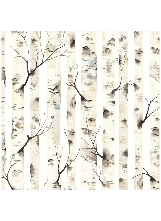 HAOKHOME 92074 Peel And Stick Forest Wallpaper Birch Tree Mural White/Beige/Grey Removable For Room Decorations 17.7In X 118In  - Image 1