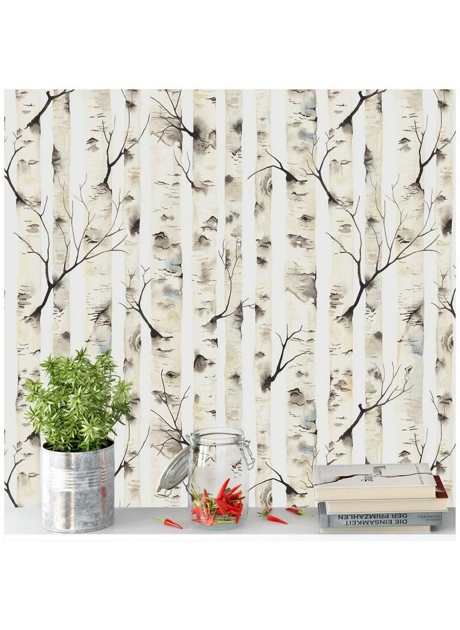 HAOKHOME 92074 Peel And Stick Forest Wallpaper Birch Tree Mural White/Beige/Grey Removable For Room Decorations 17.7In X 118In  - Image 3