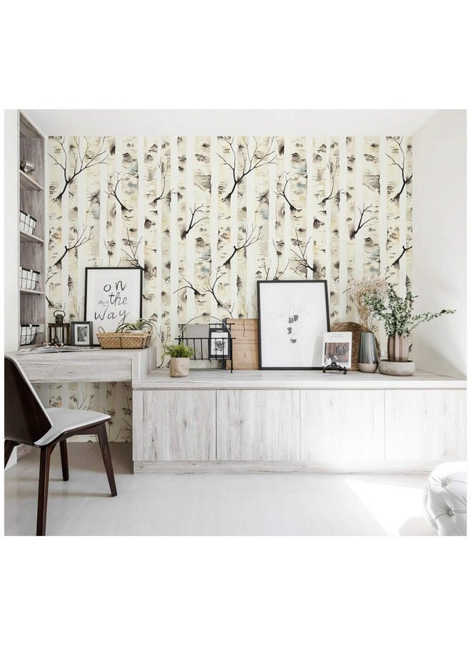HAOKHOME 92074 Peel And Stick Forest Wallpaper Birch Tree Mural White/Beige/Grey Removable For Room Decorations 17.7In X 118In  - Image 2