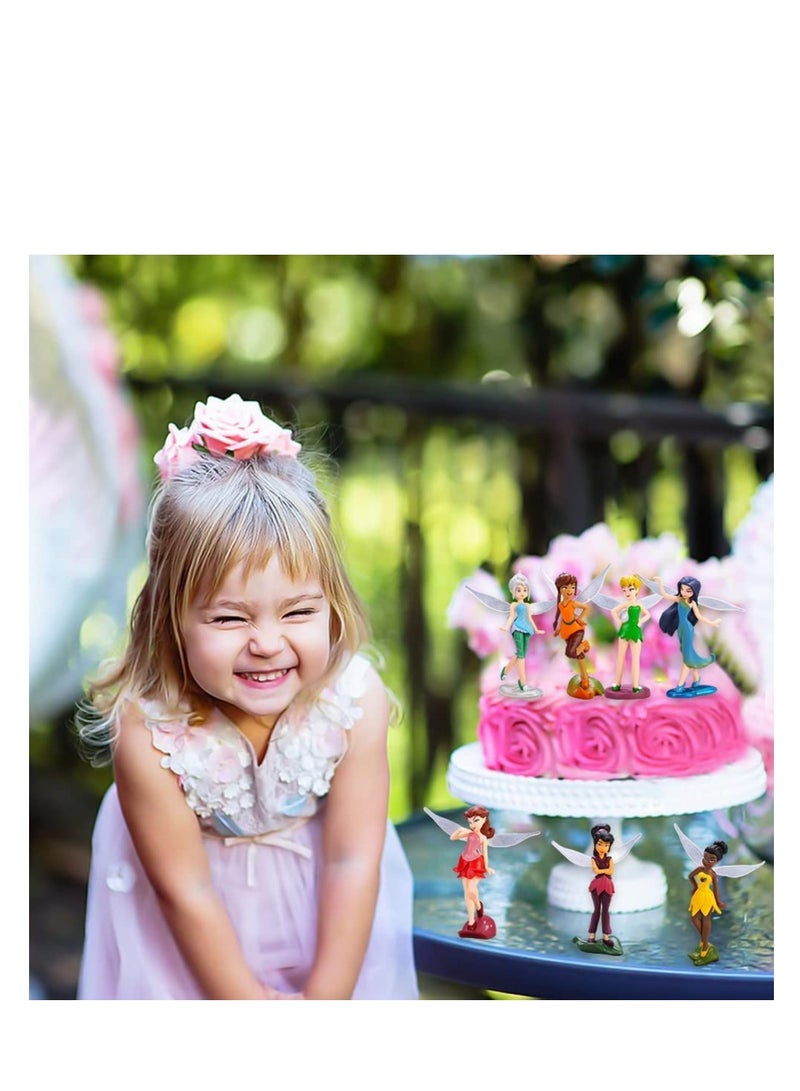 SYOSI Flower Fairy Pixie Miniature Fairy Garden Ornament Fairy Pixie Girl Fly Wing DIY Dollhouse Decor, Princess Tinker Bell Fairy Model Dolls Gift for Children(7 PCS) - Image 3