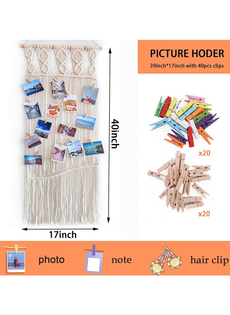 Antikiano - Hanging Photo Boho Wall Decor Macrame picture frames photo collage frame wall decor for teen girl gifts - Image 1