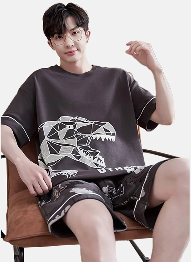 يونيكي Black Graphic Printed Pure Cotton T-shirt With Short