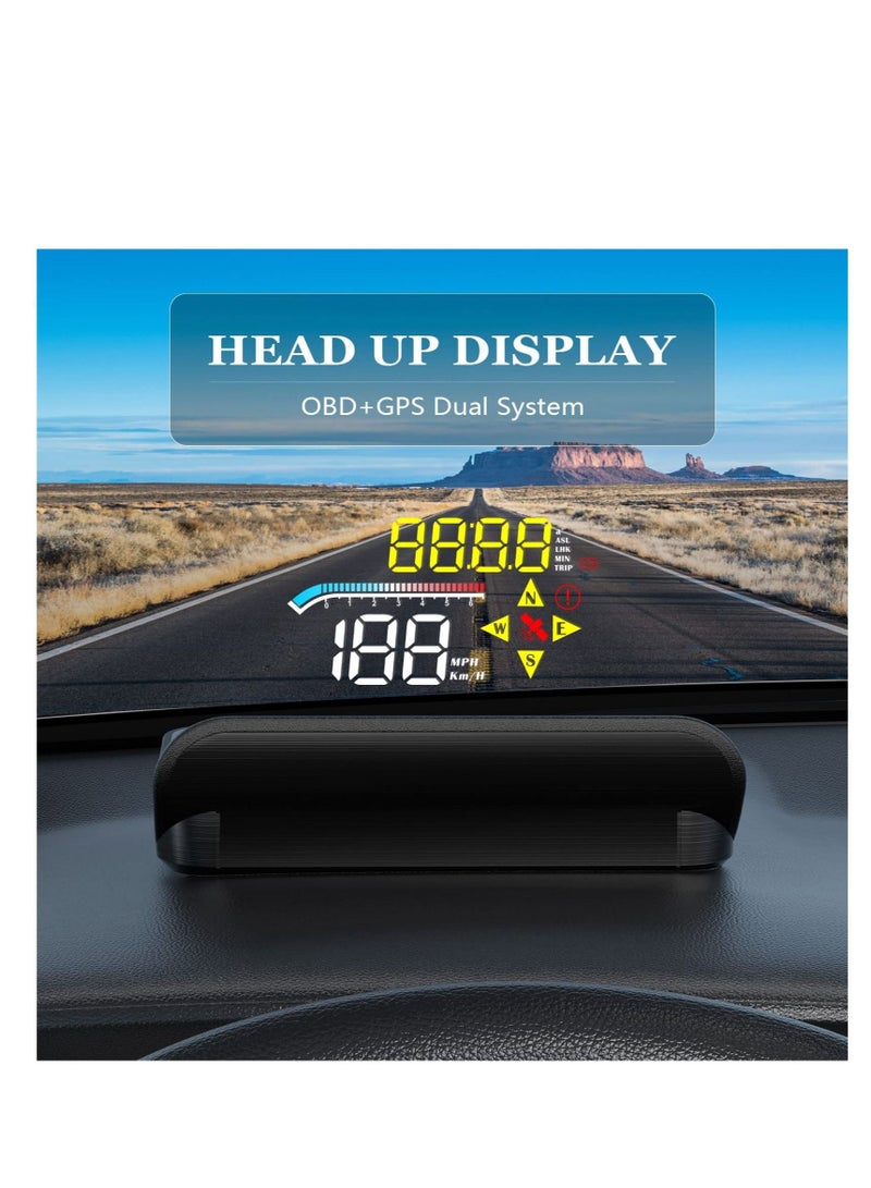Heads up Display for Cars, Upgrade Universal Car HUD Dual Mode OBD2/GPS System Projector Car, Digital Speedometer car mph, with Speed, OverSpeed Alarm, KMH/MPH, Mileage Measurement - Image 2